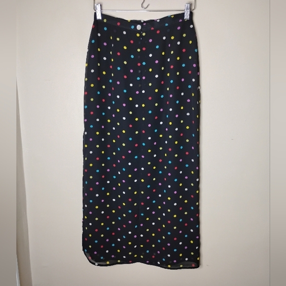 Vintage 80s Central Falls Polka Dot Skirt 6 New Wave Retro Chiffon Side Slit - Picture 7 of 11